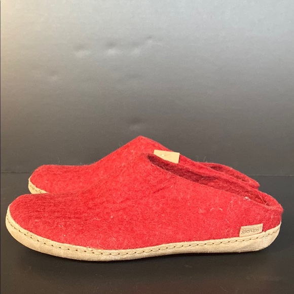Glerups Natural Felted Wool Slip On Leather Sole Slippers Red Size 42 US W11 M9 - Picture 3 of 11